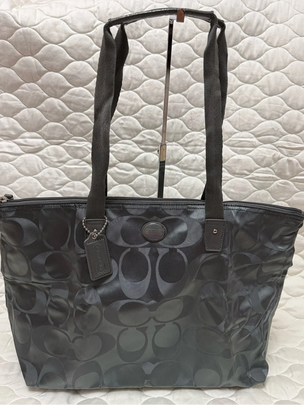 Coach Getaway Silver/Gray Signature Nylon Packable Weekender with Matching Pouch